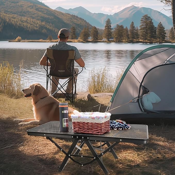 HPC DECOR Grill Table with Mesh Desktop,200lbs 3Ft Portable Folding Table,Camping Table,Picnic Table,Height Adjustable Metal Table for Ourdoor, Camping, Picnic, BBQ and Beach, RV, 35.4" L x 23.6" W