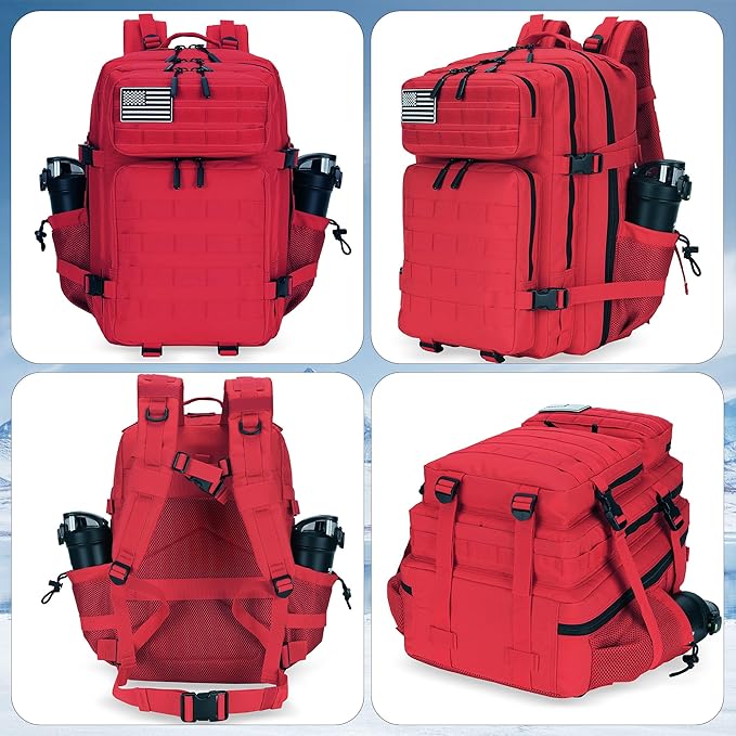Lovelinks21 45L Tactical Assault Backpack 3 day assault pack with Molle Waterproof backpack Rucksack for Tactical Backpacks (Red)