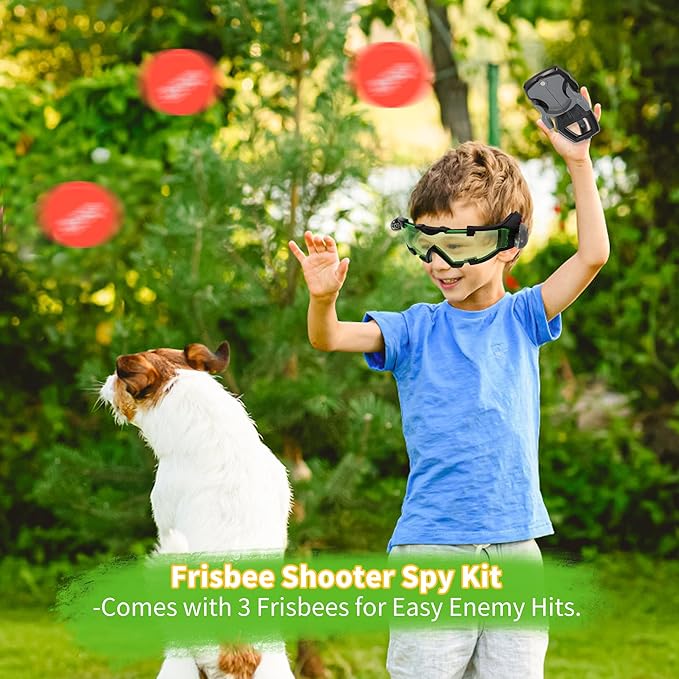 Kids Night Vision Goggles with Spy Frisbee Toys, 2 PCS Spy Lens/Glasses Toys with Flip-Out Lights Green Lens, Adjustable Spy Gear Night Mission Goggles Kit for Kids 6 7 8 9 10 11 12 Boy Gifts