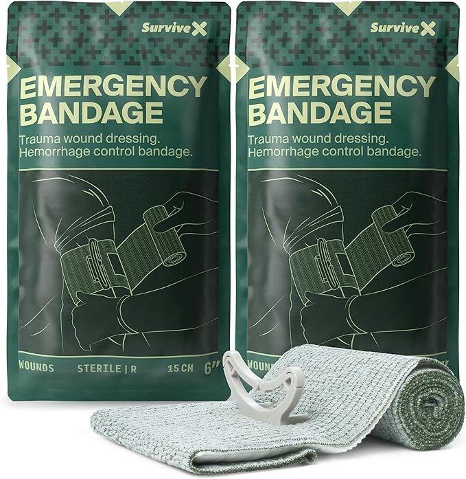 SurviveX Israeli Pressure Bandage 6 Inch - Emergency Bandage - Pressure Dressing for Wounds - Trauma Dressing - Sterile Vacuum-Sealed Packaging - 2 Pack