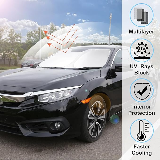 Windshield Sun Shade Custom Fit 2016-2020 2021 Honda Civic Accessories Window Shades Sunshade Protect Car from Sun Rays & Heat Damage Keep Cool