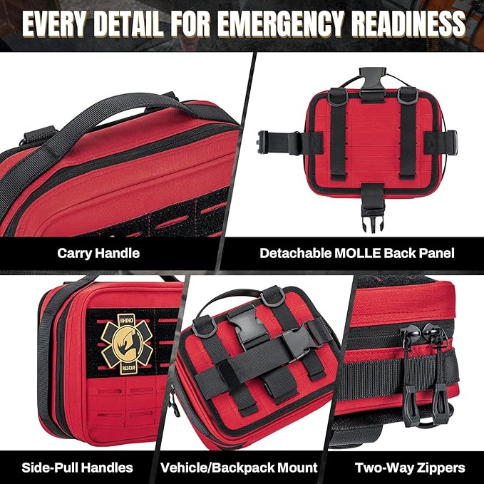 RHINO RESCUE Vehicle IFAK Trauma Kit with C-A-T Tourniquet, Tactical First Aid Kit Molle Pouch Red