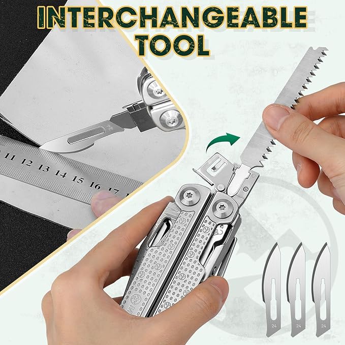 Multper Multitools Pliers Pro, Upgraded Multi Tool With Damascus Knife, Replaceable Wire Cutters and Screwdirver Set, Foldable Multitools with Scissors, Screwdriver, Ideal for Camping,Survival, Repair