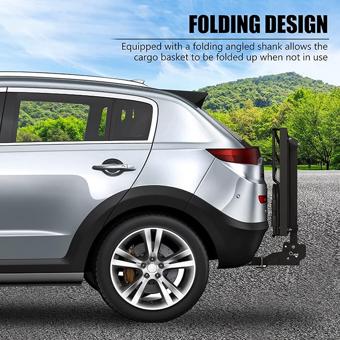 KAIRAY 500 Lbs Heavy Duty Hitch Mount Cargo Carrier 60"x24"x14.4" Folding Rear Luggage Rack Basket Fits 2" Receiver for Car SUV Camping Traveling with Stablizer Waterproof Bag Net Ratchet Straps Lock
