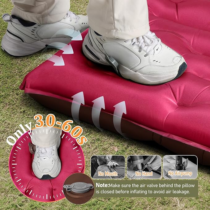 KASBAH Camping Sleeping Pad,Extra Wide 6 inch Thick Inflatable Sleeping Pads with Built-in Foot Pump and Pillow,Ultralight Camping Mat Gear for Outdoor Hiking,Camping