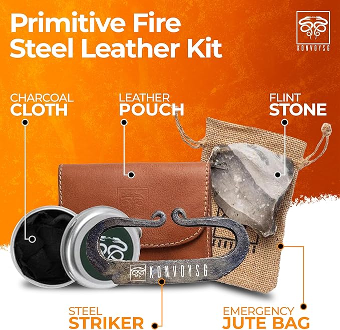 The Artisan Heritage Fire Kit – Hand-Forged Carbon Steel & English Flint in a Premium Top-Grain Leather Pouch