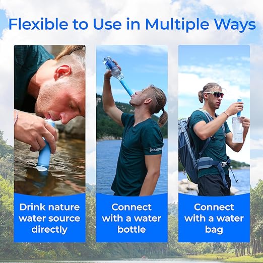 Waterdrop Water Filter Straw, Camping Water Filtration System, Water Purifier Survival Outdoor Drinking Water Purifier for Travel, Backpacking and Emergency Preparedness, 0.1 Micron (Blue), Pack of 3