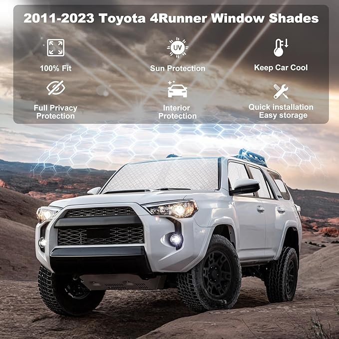 XCBYT 2011-2023 4Runner Full Coverage Window Shades | 6-Layer Blackout Insulated Sun & UV Protection | Custom Fit Privacy Covers for Camping, Sleeping & Car Living (8 PCS)