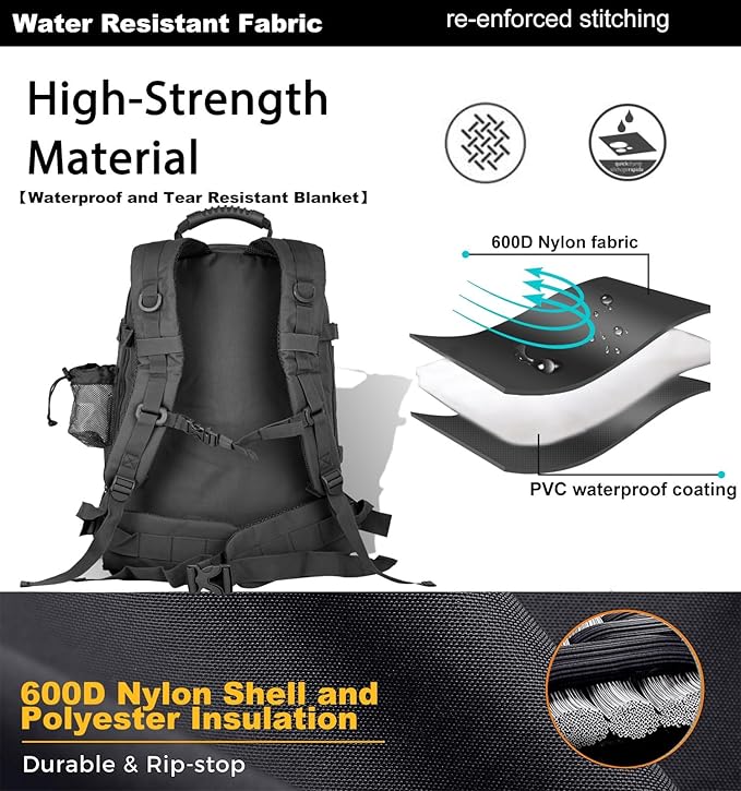 Miramrax Tactical Backpack Military Hiking Daypack - Molle Backpack for Men 3 Day Assault Pack Bug Out Bag for Camping Travel Army Hunting Gym Rucksack Survival (Black)