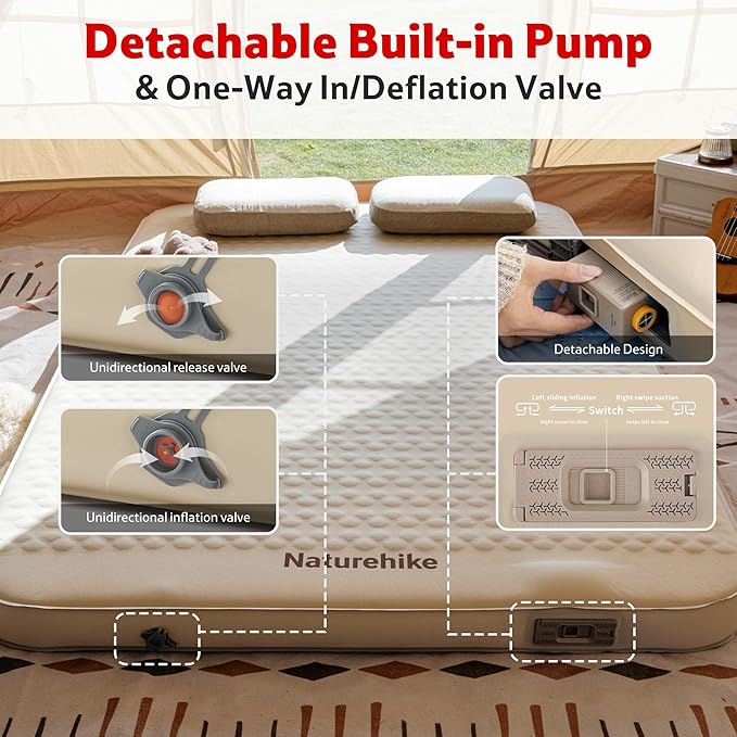 Naturehike 3.94’’ Thick Self Inflating Sleeping Pad with Built in Pump, Double Foam & Air Camping Mattress, Full XL Camping Sleeping Pad for Tent, Car, Cot, Truck, 661 lbs Support