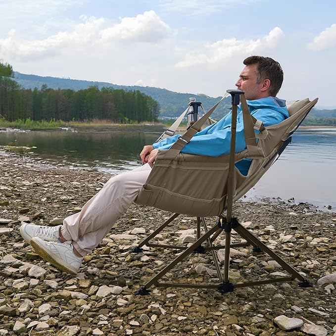TIMBER RIDGE Hammock Camping Chair with Adjustable Backrest, Heavy Duty Folding Hammock Chair Supports 300lbs, Portable Hammock Chair for Camping, Travelling and Patio, Tan 2 Pack
