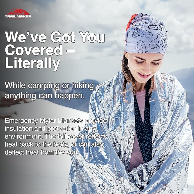 100 Mylar Emergency Survival Blankets Bulk | Emergency Blanket Bulk Mylar Survival Thermal Blankets 100 Pack Silver Foil Reflective Blankets for Cold Outdoors Camping Hiking First Responders, Runners