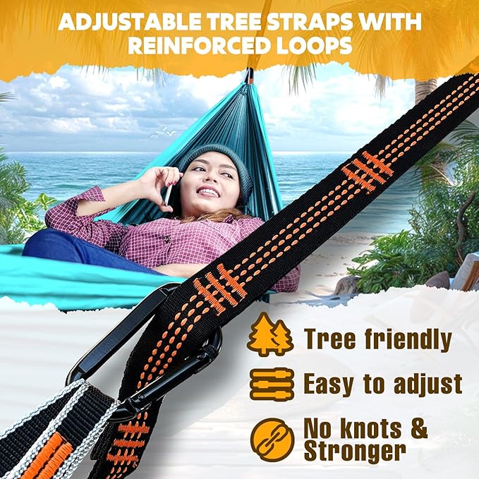 NATUREFUN Ultra-Light Travel Camping Hammock | 300kg Load Capacity,Breathable,Quick-Drying | 2 x Premium Carabiners,2 x Nylon Slings Included | Outdoor Indoor Garden