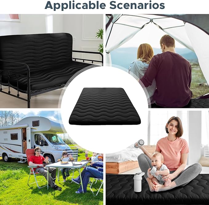 Japanese Floor Mattress, 100% High Density Comfortable Foam, 4" Thicken Foldable Mattress Tatami Mat Sleeping Pad, Ideal for Comfort and Support, Kids Floor Lounger Camping Bed Sofa, Black, Queen