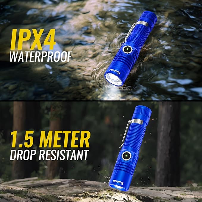 Banral Rechargeable Tactical Flashlights, High Lumens Small Mini USB-C LED Flashlight, Compact EDC Flash Light, 4 Modes&Memory Function, Waterproof Pocket Lights for Home,Camping,Emergency (1, Blue)