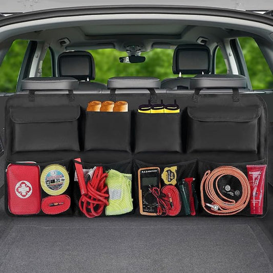 Snuopfy Car Trunk Organizer, Backseat Hanging Organizer with 8 Large Storage Bag Super Capacity -Trunk Organizer for SUV,Truck,Van -Your Space Saving Expert - Black