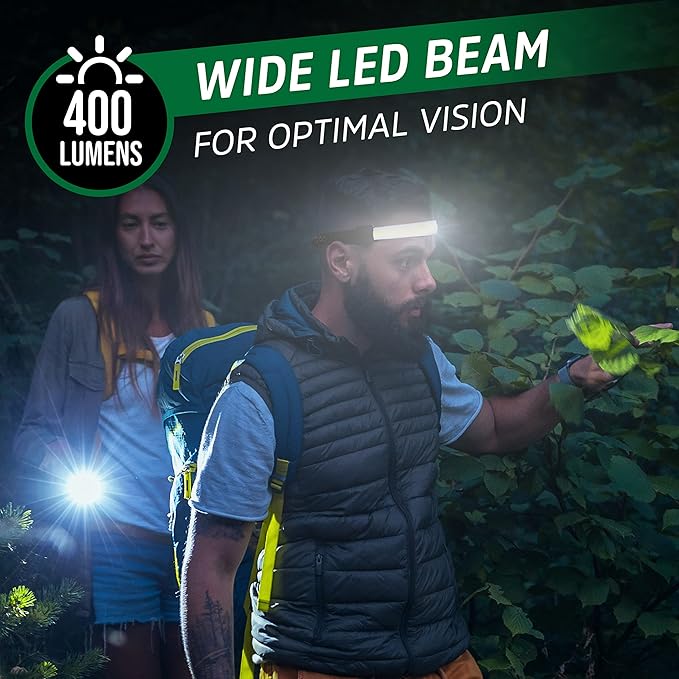 Energizer Headlamp Rechargeable S400, LED WideBeam Head Light, IPX4 Water Resistant Ultra Bright Headlamps for Camping, Outdoors, Emergency Power Outage (USB Cable Included)
