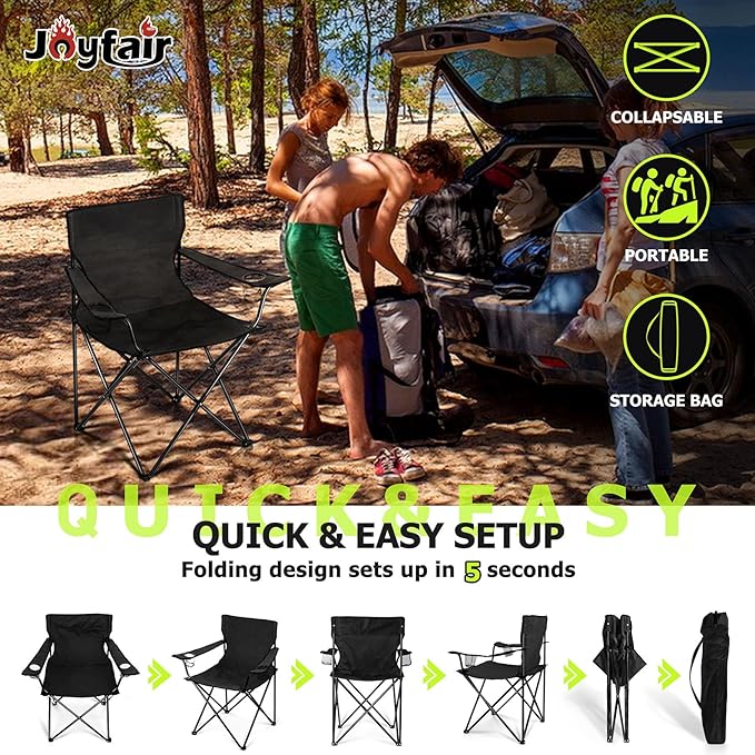 Joyfair Portable Camping Chair, Outdoor Lawn Folding Chairs for Adults, Heavy Duty Large Foldable Chairs for Beach, Fishing, Tailgating and More Outdoor Sport, Carry Bag & Cup Holder