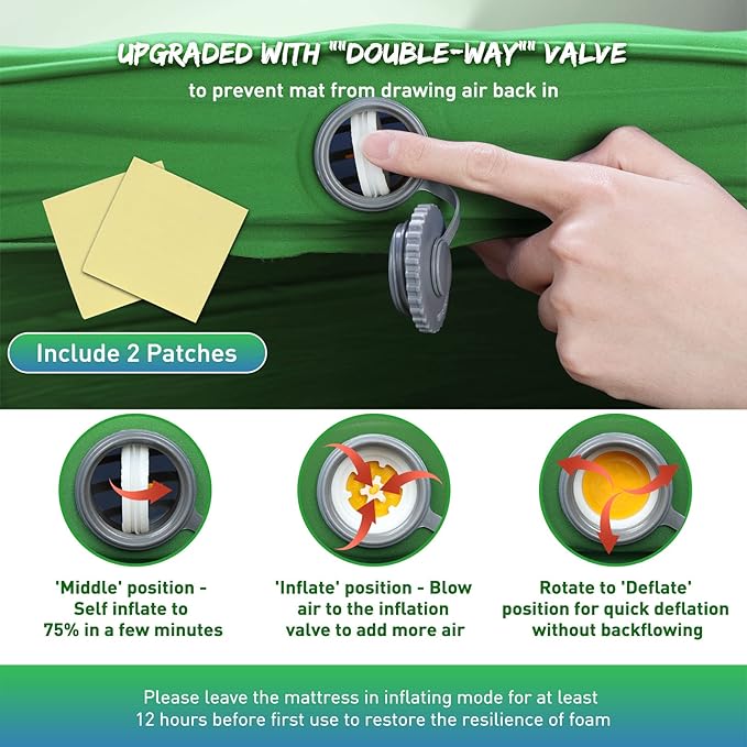 Buheco Sleeping Pad for Camping, Self-Inflating 9.5 R Value 3" Ultra-Thick Memory Foam Comfort Plus Camping Mats for Backpacking Travelling & Hiking Portable Air Mattress for 4-Season Green