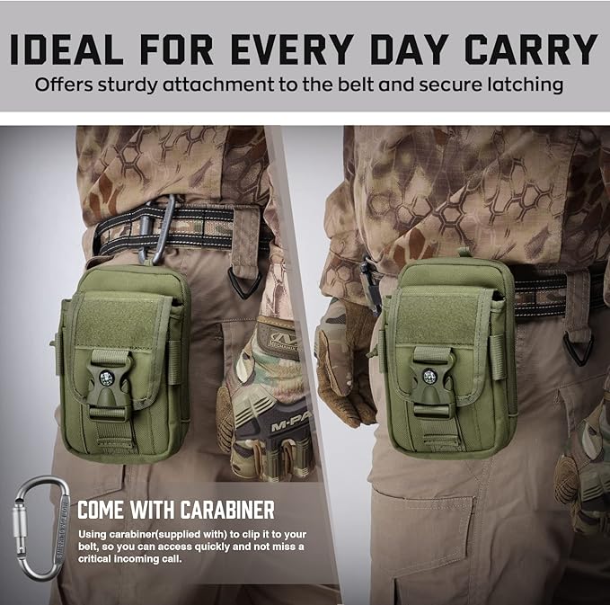 WYNEX Tactical Compass Phone Pouch, Large Molle Smartphone Holster Case Double Capacity Small Utility EDC Pouch with Compass Buckle and Carabiner