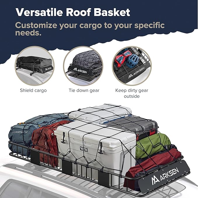 ARKSEN 84" x 39" x 6" Roof Rack Basket with Extension, 150 lb Heavy-Duty Steel Cargo Carrier, Fits Crossbars up to 1.38" Thick, for SUV & Pickup Truck