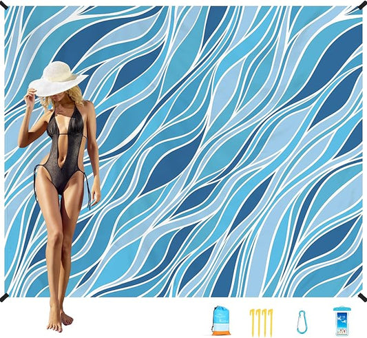 Famstar Beach Blanket Oversized Extra Large78 X 110",Waterproof Sandproof Beach Blanket 2-8 Adults Lightweight Durable for Travel Camping Hiking Picnic