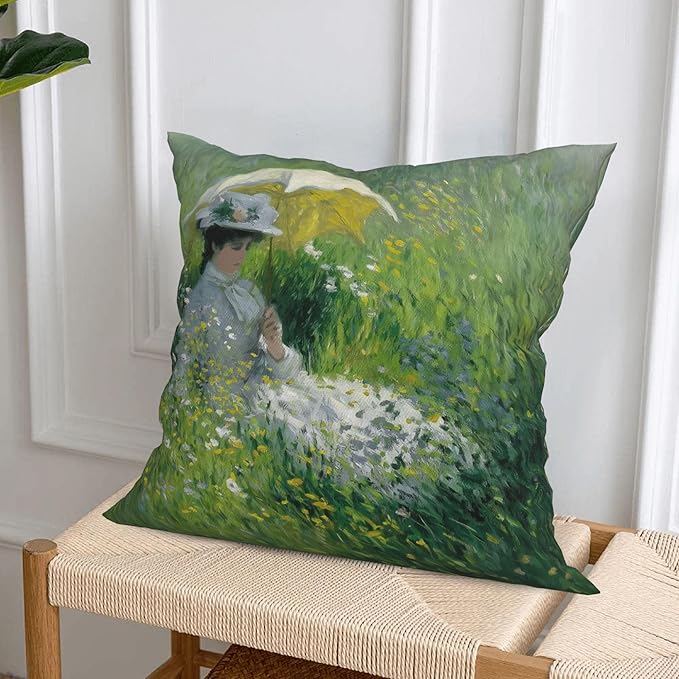 Monet Throw Pillow Covers 18 X 18 Inch Set of 4 Decorative Cushion Cover Home Decor for Sofa Chair Couch Bedroom Living Room