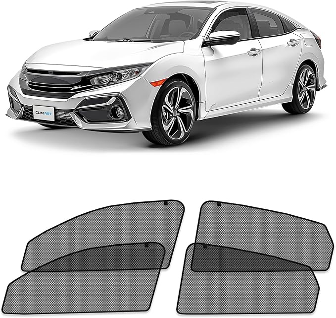 CLIM ART Magnetic Car Window Shades for Honda Civic 2016-2021 Sedan – Custom-Fit Sun Blocker Curtains, Side Window Covers, Essential Car Accessories for Camping, Baby, and Privacy Protection - MS0163