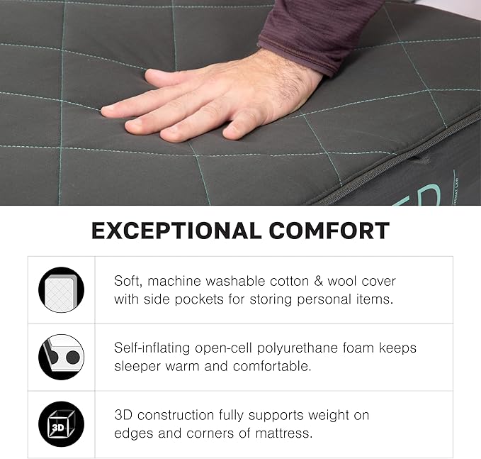 Exped LuxeMat Duo LW+ - Self Inflating Luxury Sleeping Mat, 4” Foam Pad, Pump Included