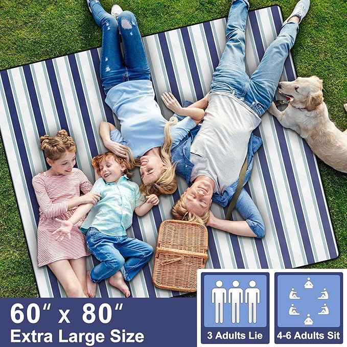 60x80" Picnic Blankets Outdoor XL Giant Waterproof Sandproof Beach Blanket Lightweight Foldable Camping Sand Mat Summer Glamping Camp Equipment Gifts Travel Trailer Hawaii Vacation Accessories
