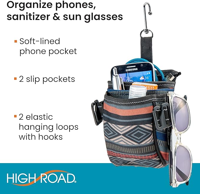 High Road DriverPockets Car Phone Holder Air Vent Pouch and Front Seat Organizer with 3 Pockets, Hanging Hooks and Charging Port (Southwest)