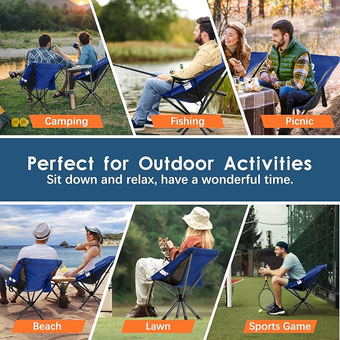 Raynesys Portable Camping Chair 1 Pack, 8 Seconds Quick Setup Folding Camping Chair, Flexible 360° Rotation, 3.8Lb Lightweight Travel Chairs for Easy Carry to Hiking, Sporting, Beach, Blue