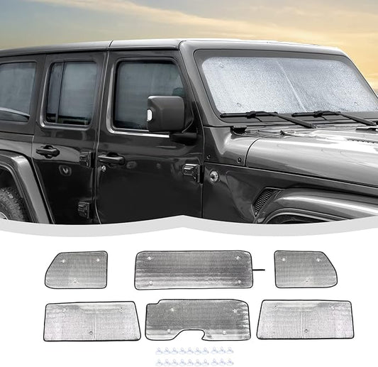 Windshield Sunshade Sun Shade Heat Shield Window Sun Visor Mat for Jeep Wrangler JL 2 Door 2018-2024,6PCS