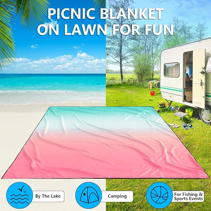 AISPARKY Beach Blanket Waterproof Sandproof Extra Large, Oversized Beach Mat, Quick Drying&Compact&Lightweight, Picnic Blankets Vacation Essentials for Outdoor Beach Camping (108" X 120" (8 Person))