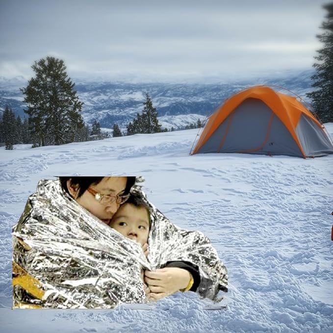 MEETSWEET Emergency Rescue Blanket Outdoor Survival Blanket Waterproof, Windproof, Warm, Sunscreen Lightweight and Portable Suitable for First Aid Bags and Outdoor Camping, Silver, 8pcs