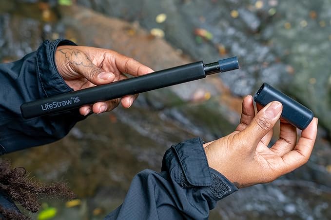 LifeStraw Sip 3-Pack, Reusable Stainless Steel Water Filter Drinking Straw with 3 Carry Cases, Removes Microplastics, Bacteria and Parasites for Travel and Everyday Use, Obsidian