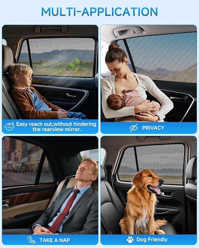 Car Window Shades for GMC Sierra 1500 2500 3500 2019-2026, 2-Pack Rear Window Sun Shades for Baby – Breathable Mesh, UV & Heat Blocker, Privacy Protection for Camping, Travel, Sleep & Nursing