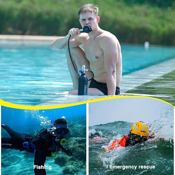 Mini Scuba Tank, 1L Lung Tank Underwater Breathing for Snorkeling & Scuba Diving Tank for Exploration Emergency
