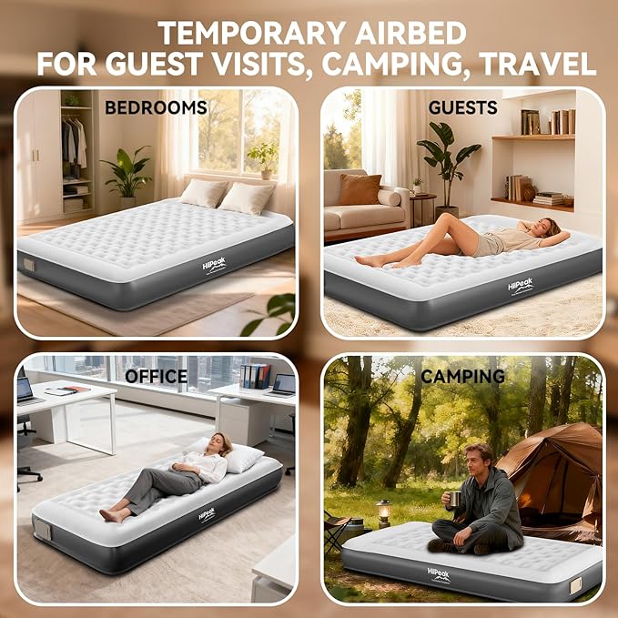 HiiPeak Twin Air Mattress Bed with Removable Multi-Function Air Pump, Self Inflatable TPU ECO Blow Up Bed, All Night Stability No Lost Air, No Peculiar Smell for Camping, Home, Guests Portable Travel