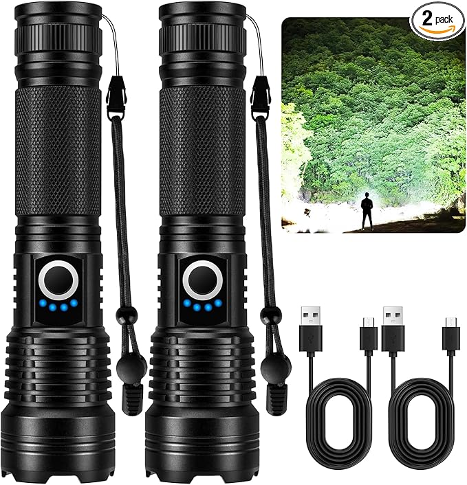 MILAOSHU Rechargeable Flashlights 990000 High Lumens - 2 Pack, Super Bright LED Flashlight Rechargeable with 5 Light Modes, High Powered & IPX7 Waterproof Flash Light for Camping, Home