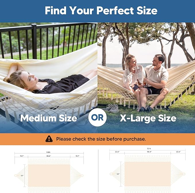 SUNCREAT Portable Camping Hammock for Outside, Heavy Duty 2 Person Hammock Bed for Tree, Beige with Tassels