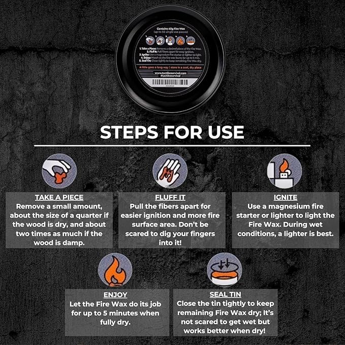 Tactiko Camping Fire Starter – Waterproof Survival Fire Starter for Wet Wood & Emergency Kits – 5 Minute Burn Time, 50 Uses, 60g – Lightweight Campfire Accessory for Hiking & Backpacking