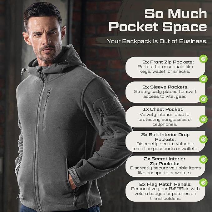 Baerskin Tactical Hoodie Jacket for Men 4.0 - Military Style Fleece Sweater for Cold, Rain, Wind or Snow