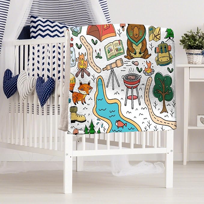 Camping Blanket Gifts,Soft Camping Throw,Cute Plush Flannel Camping Quilts Decorations for Bedroom Sofa Bed Outdoor Travel 40 x 30in for Pets