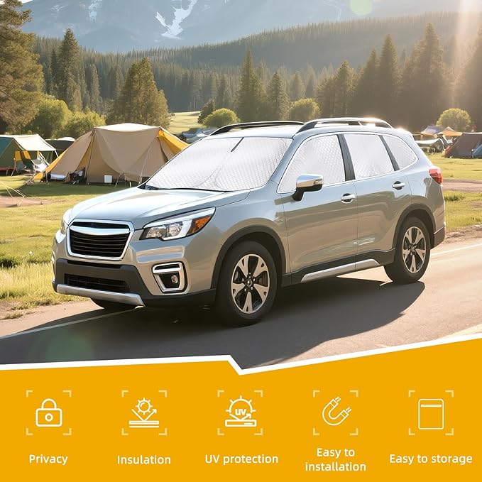 ZATOTOO Car Window Shades Forester 2019-2024 Custom Sun Shades Full Set | Front Side Rear Triangle Window Covers | Total Blackout Privacy UV Protection | Heat Blocking for Camping Napping Long Parking