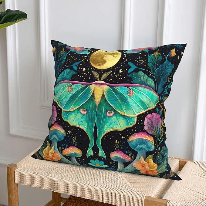 Flowers Moth Throw Pillow Covers 18 X 18 Inch Set of 4 Decorative Cushion Cover Home Decor for Sofa Chair Couch Bedroom Living Room
