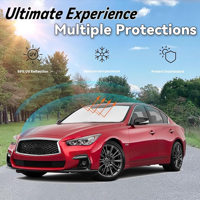 Windshield Sun Shade for Infiniti Q50 2014-2024 Car Front Window Sunshade with 240T Sun Visor Protector Blocks UV Rays Heat Sun Shield Accessories