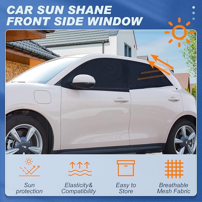 Tallew 4 Pcs Car Window Shades Screen Breathable Car Side Windows Shades Cover Mesh Front Rear Sun Universal Side Automotive Cover for Protection Camping Privacy Blackout(19-25 in, 22-45 in)