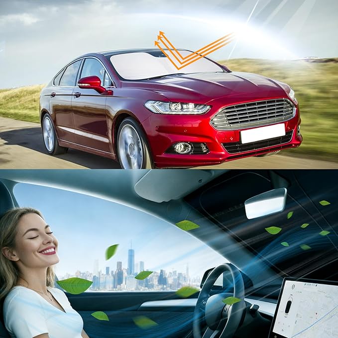 Windshield Sun Shade Window Sun Visor Protector Custom Fit 2013-2021 Ford Fusion Accessories Foldable Sunshade Sun Blocker Keeps Car Cool