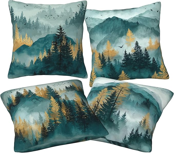 Green Mountain Throw Pillow Covers 18 X 18 Inch Set of 4 Decorative Cushion Cover Home Decor for Sofa Chair Couch Bedroom Living Room